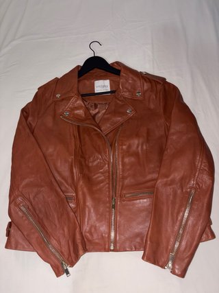 Cazadora Biker Piel Ovino Violeta by Mango Marrón