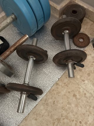 Set de Pesas, Discos y Banco de Entrenamiento