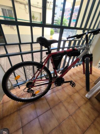 Bicicleta de Montaña Roja y Plateada