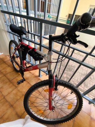 Bicicleta de Montaña Roja y Plateada