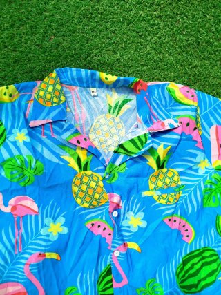Camisa Hawaiana Estampada Flamencos y Frutas