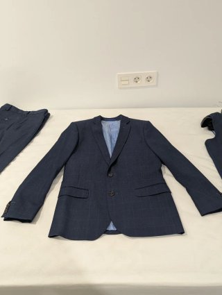 Traje con chaleco Azul cuadros Talla 46 - Un uso