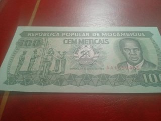 Billete 100 Meticais Mozambique 1989