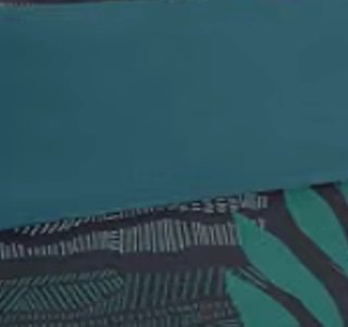 Fodera nordica Visión con design a foglie in verde, blu e grigio, reversibile, chiusura a pressione, lavabile in lavatrice, 100% cotone