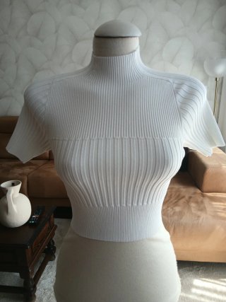 Jersey manga corta blanco de punto Zara