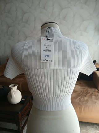 Jersey manga corta blanco de punto Zara
