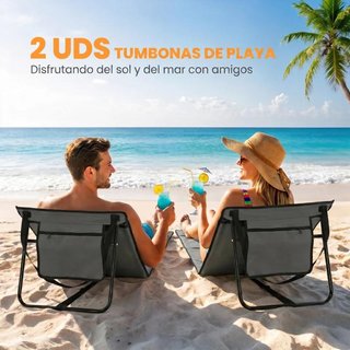 Pack 2 Esterillas Playa Plegables Reclinables Gris