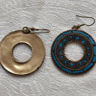 Pendientes Étnicos Mosaico Azul y Dorado