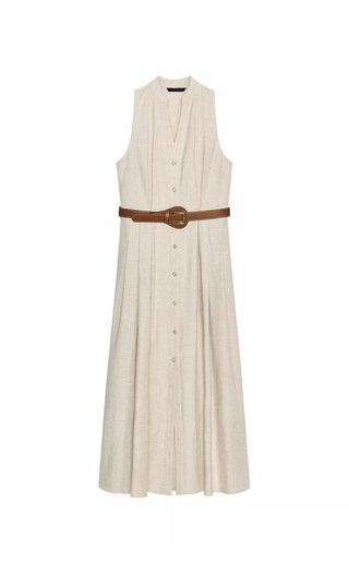 Vestido beige largo con cinturón