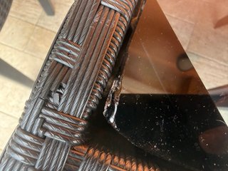 Tavolo Rattan Nero con Piano in Vetro