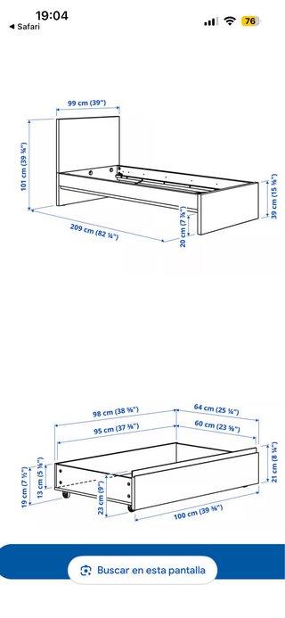 Cama 90x200cm Blanca + colchón 21 cm de alto.