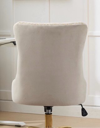 Silla de escritorio tapizada beige y dorada