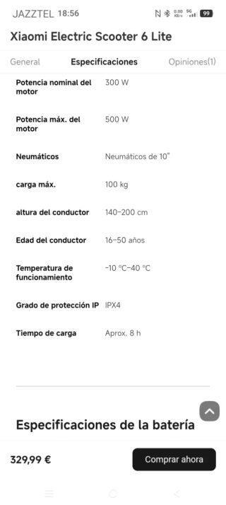 Patinete Eléctrico Xiaomi 6 Lite
