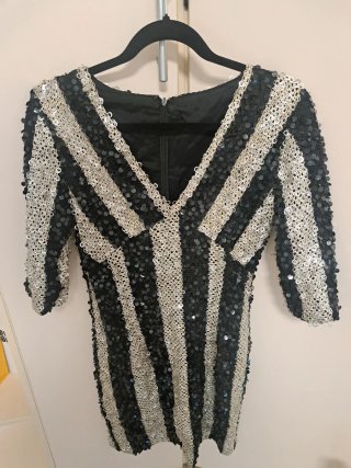 Vestido de Fiesta Lentejuelas Negro y Plata XS