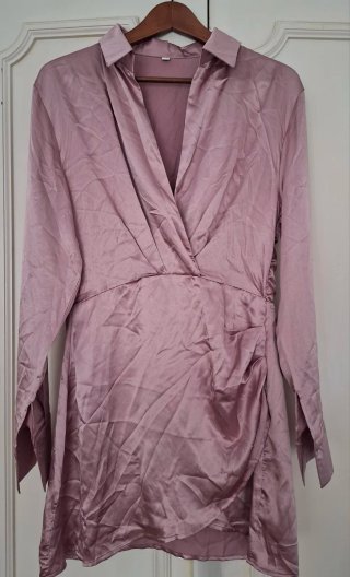 Vestido Camisero Satinado Rosa Talla L