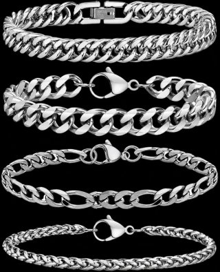 Set de 4 Pulseras de Hombre en Acero Inoxidable