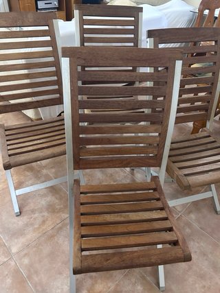 4 Sillas Plegables Jardín Madera y Aluminio