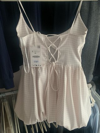 Vestido Zara cuadros vichy beige