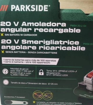Amoladora Angular PARKSIDE 20V