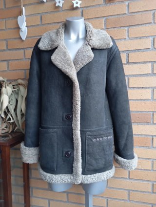 Abrigo Piel Vintage Negro/Gris