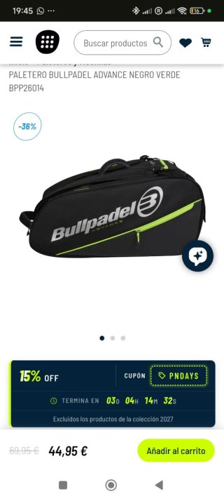 Paletero Bullpadel Advance Negro y Verde