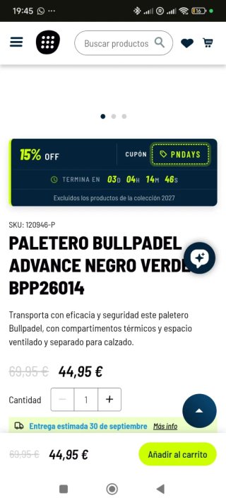 Paletero Bullpadel Advance Negro y Verde