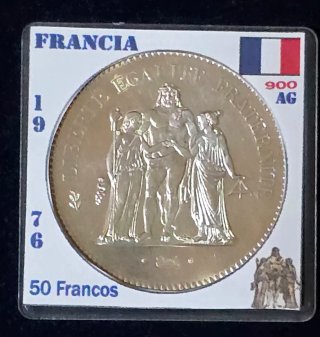 Moneda Francia 50 Francos Plata 1976 Hércules
