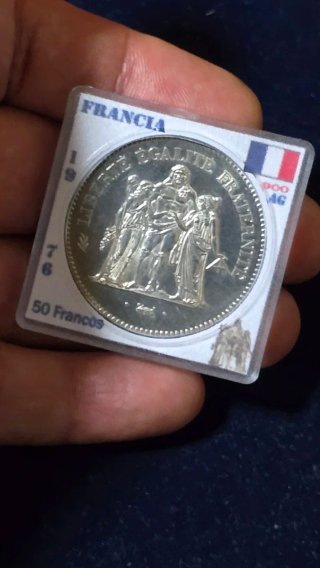 Moneda Francia 50 Francos Plata 1976 Hércules