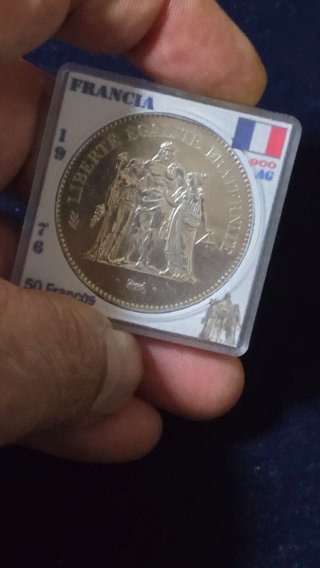 Moneda Francia 50 Francos Plata 1976 Hércules