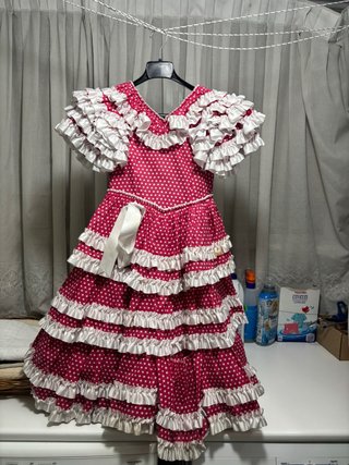 Traje de flamenca infantil rojo y blanco