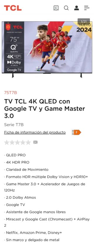 TV TCL 75 4K QLED Google TV 2024