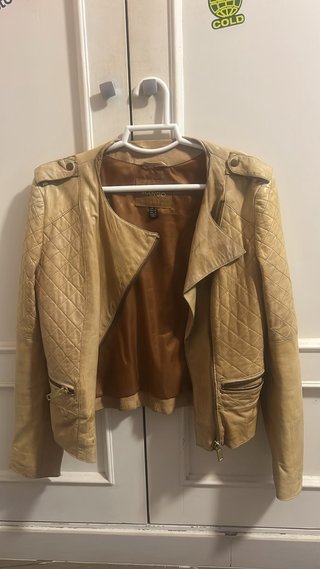 Cazadora de piel Mango beige