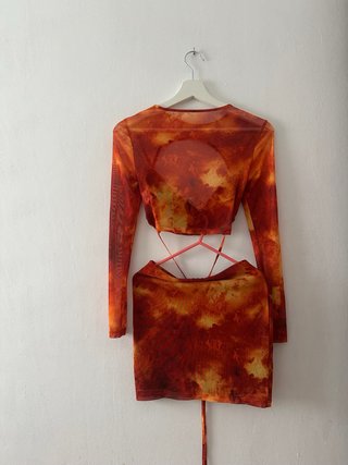 Conjunto Falda y Blusa Malla Estampada