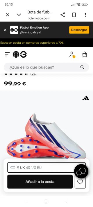 Botas de fútbol Adidas, talla 43.5 /42