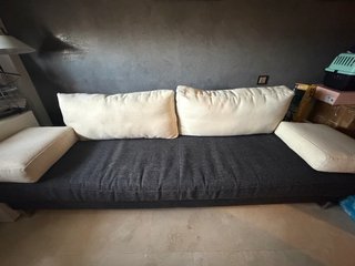 Sofá 3 plazas tela negro y beige