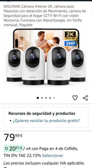 Pack 4 Cámaras de Seguridad WOLFANG 2K