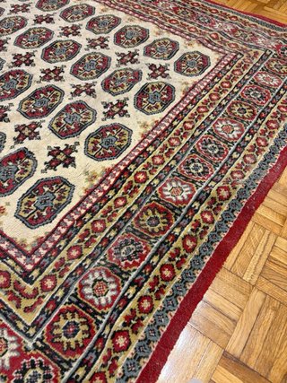 Alfombra estilo persa vintage beige y rojo