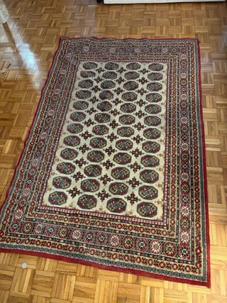 Alfombra estilo persa vintage beige y rojo