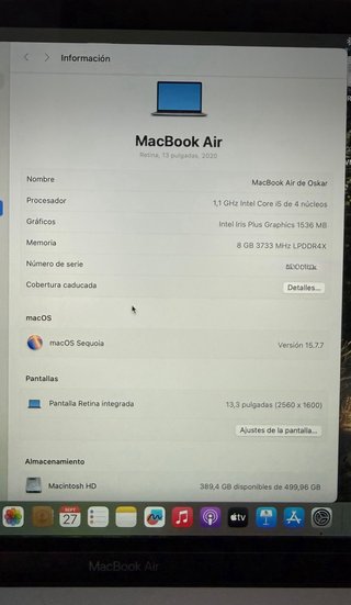 MacBook Air 13” 2020 Intel i5 · 8GB · 512GB SSD