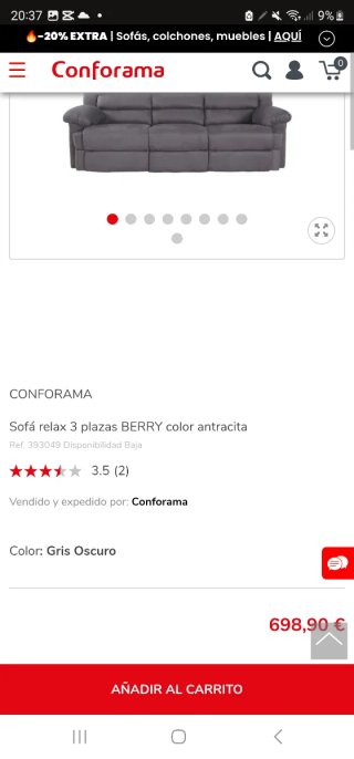 Sofá Relax 3 Plazas BERRY Gris