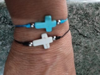 Pulseras Cruz Turquesa y Blanca