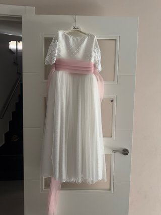Vestido de Comunión Blanco con Lazo Rosa