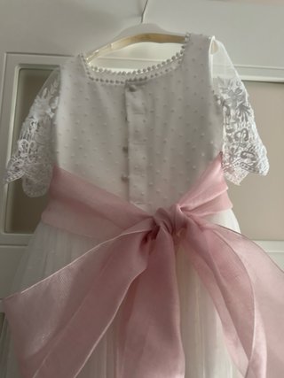 Vestido de Comunión Blanco con Lazo Rosa
