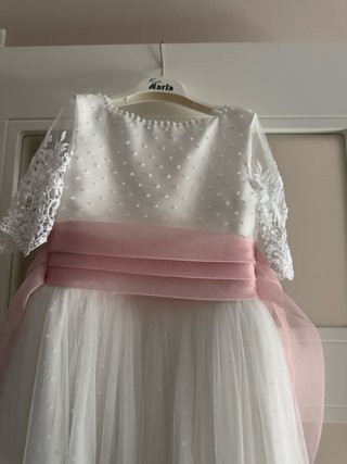 Vestido de Comunión Blanco con Lazo Rosa