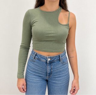 Top Stradivarius verde talla XS