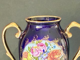 🇫🇷 Limoges Jarrón Porcelana Azul y Oro