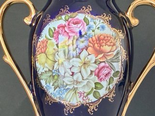 🇫🇷 Limoges Jarrón Porcelana Azul y Oro