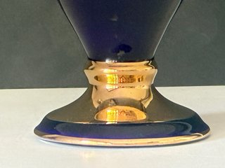 🇫🇷 Limoges Jarrón Porcelana Azul y Oro