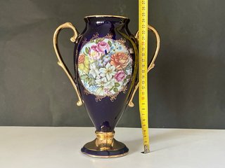 🇫🇷 Limoges Jarrón Porcelana Azul y Oro