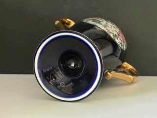 🇫🇷 Limoges Jarrón Porcelana Azul y Oro